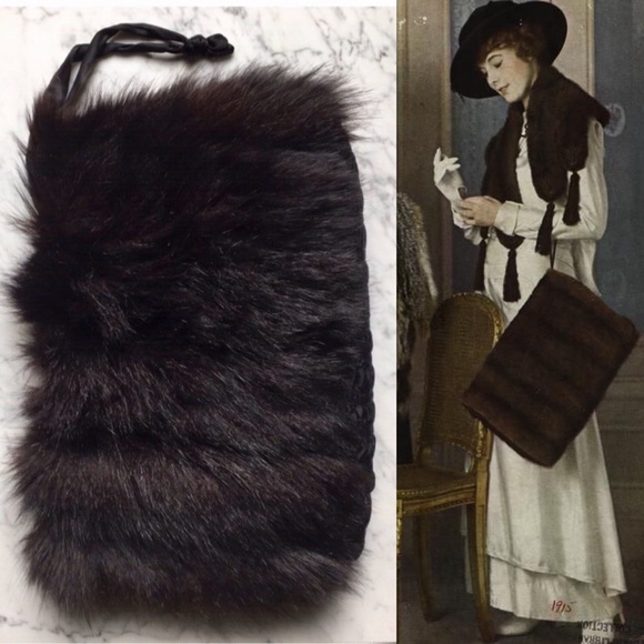 Vintage Accessories - Vintage 30s Skunk Fur Hand Muff